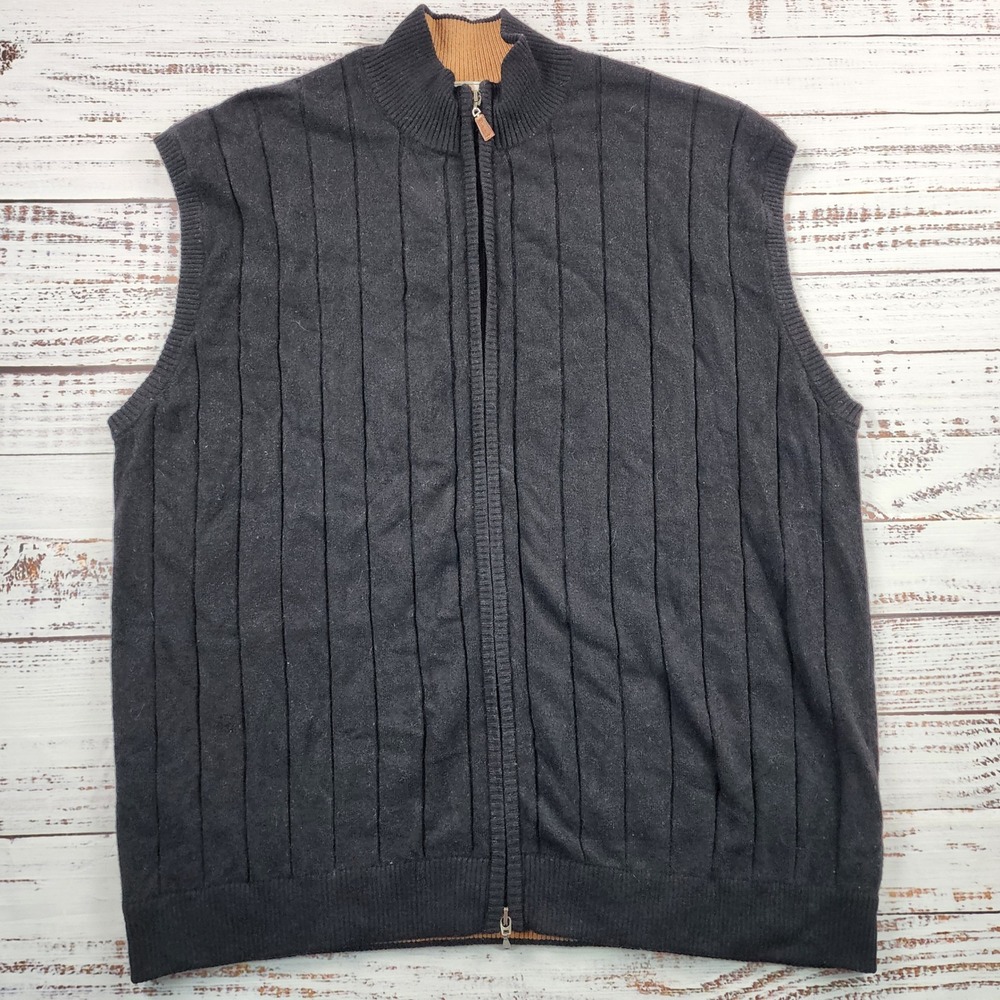Peter Millar Men's 3XB Full Zip Cashmere Sweater Vest Charcoal Gray Big Tall